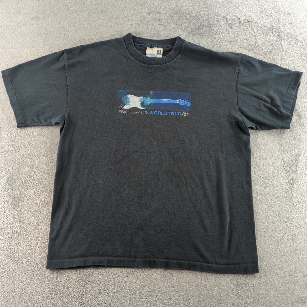 Vintage Y2K Eric Clapton World Tour 2001 T-Shirt Mens XL Black Band Tee Concert